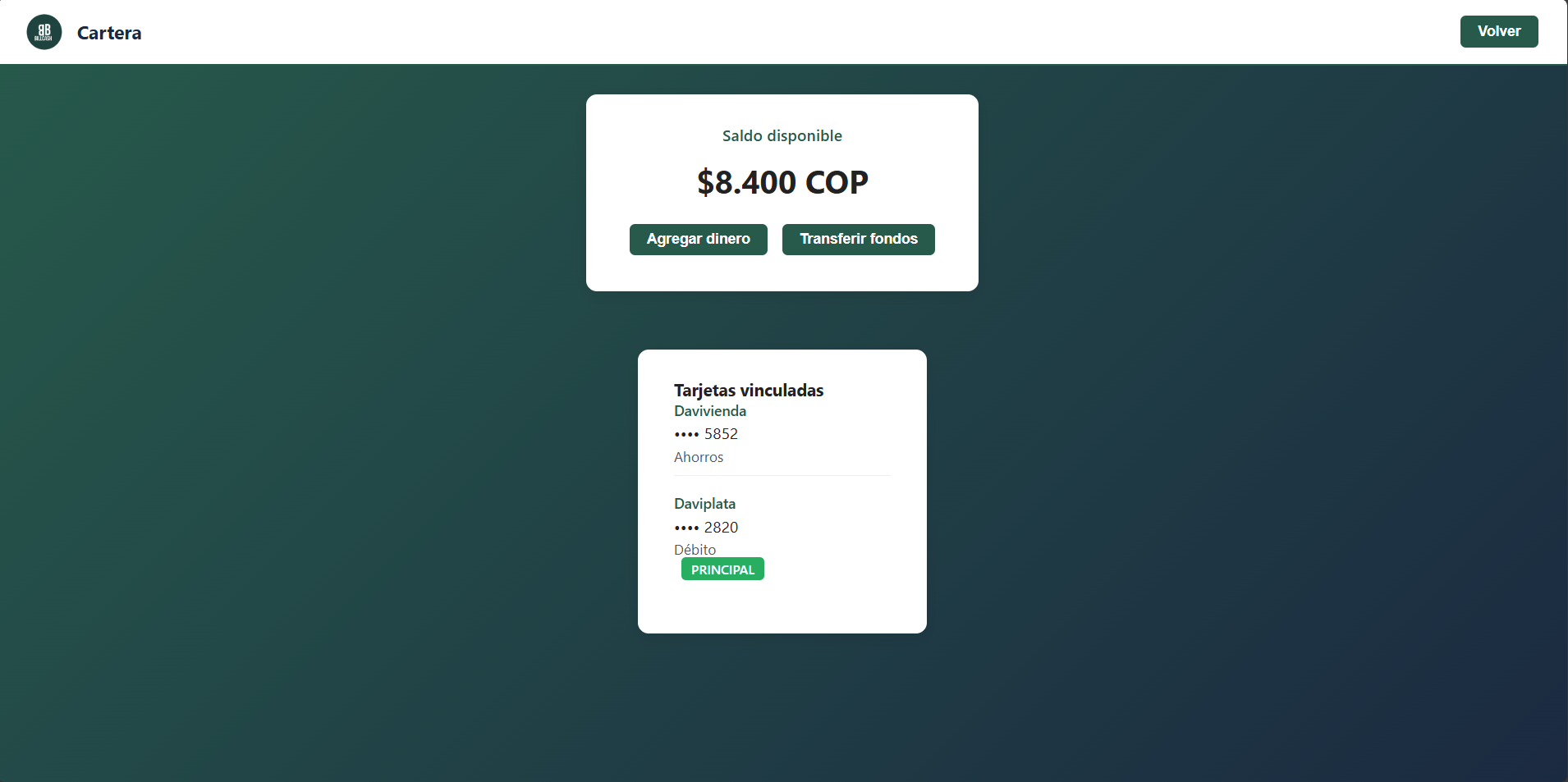Pantalla de Cartera