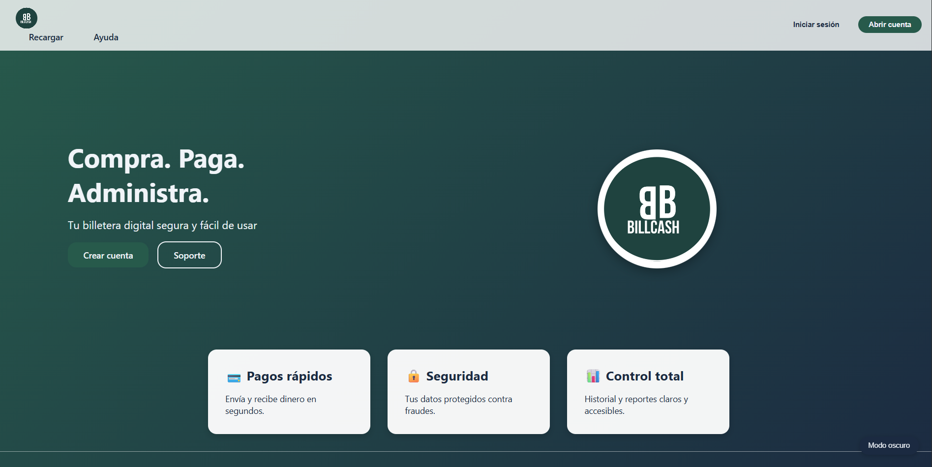 Pantalla Principal de BillCash